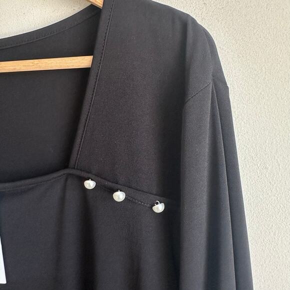 Calvin Klein Square Neck Split Sleeve Pearl Accent Dressy Blouse Top Black 2X - Picture 4 of 10